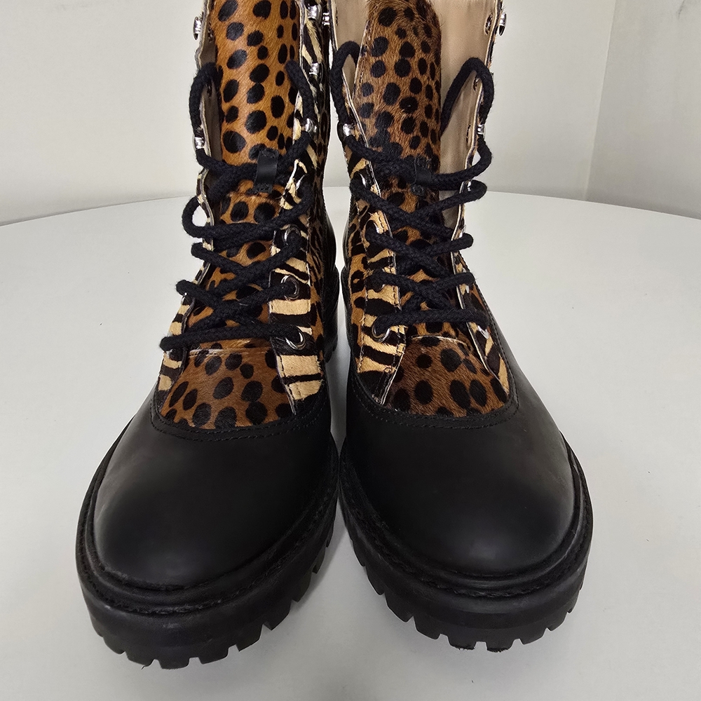 Schutz Mafalda Leopard Print Combat Boots Size 9